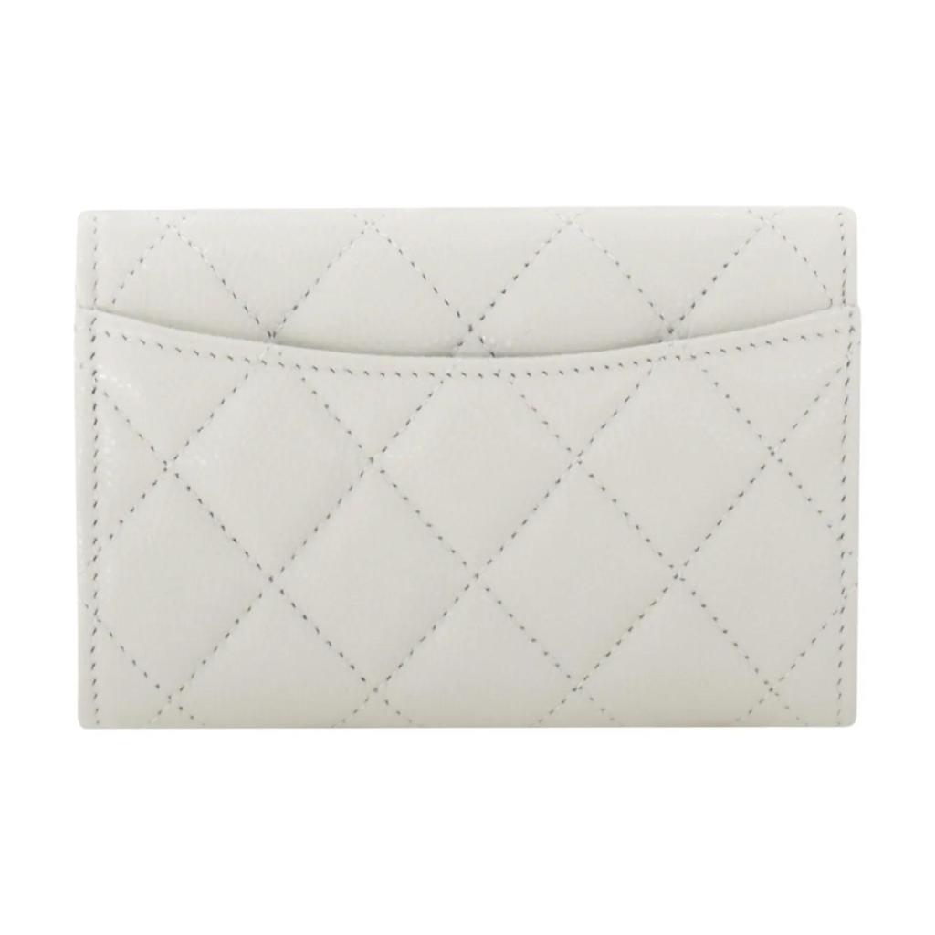 CHANEL 24S Vertical Gold Label Double C Logo Quilted Pattern Shiny Grain Calfskin with Gold Metal Card Bag Women's Light Grey