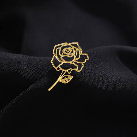 Broche de Aleación para Mujer Forma de Flor de Rosa Hueca Pin de Solapa Trajes Abrigos Bolsos Bufandas Insignia Accesorio Versátil