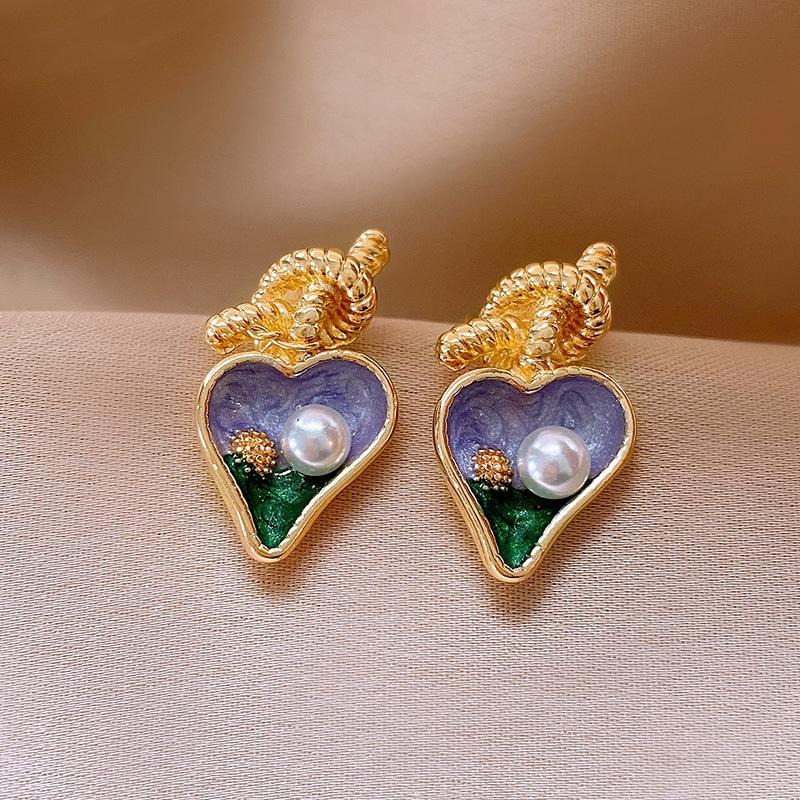 Mode Vintage Ölgemälde Stil Imitiert Barock Perlenblumen Ohrringe Tropfglasur Ohrring Damen Zart Hochwertige Accessoires