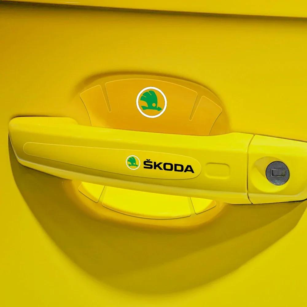 4/8Pcs Car Door Handle Bowl Protection Film Anti-Scratch Sticker For Skoda S Octavia Rapid Fabia Superb Kodiaq Karoq Kamiq Scala FD9