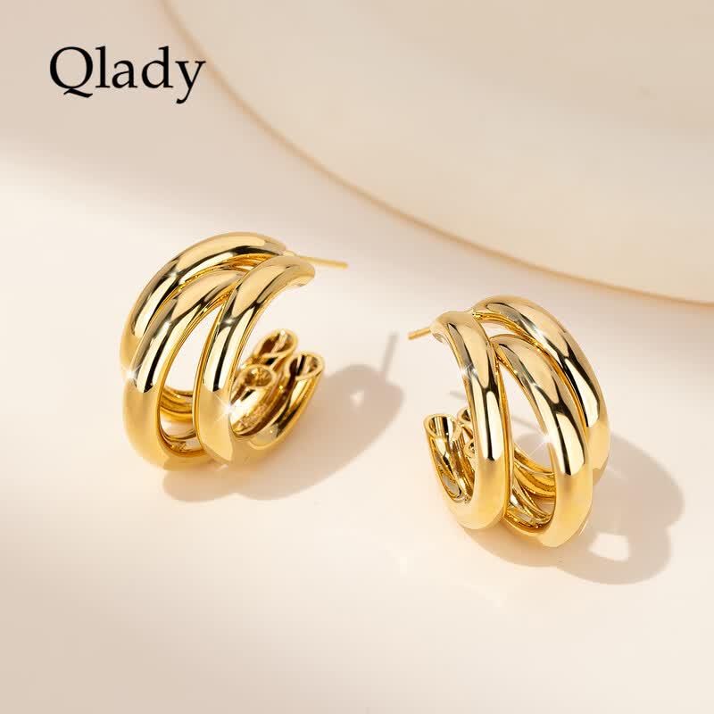 Qlady Light Luxury Gold Multi-layer Ear Stud Earrings