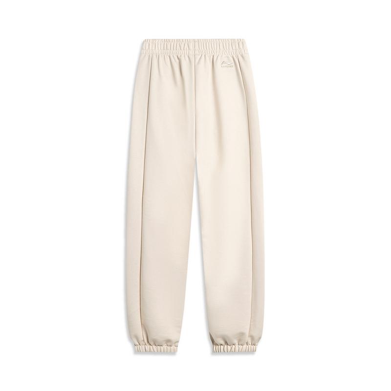 Li Ning Sports Lifestyle Series Simple Solid Color Casual Versatile Loose Knit Jogger Pants Women Bottoms Swan-White AKLU868-4