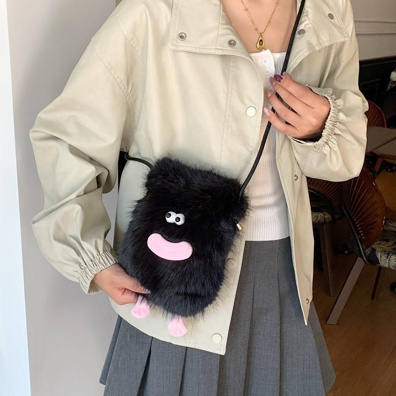 Plush Cartoon Shoulder Bag With Magnetic Closure For Daily Use