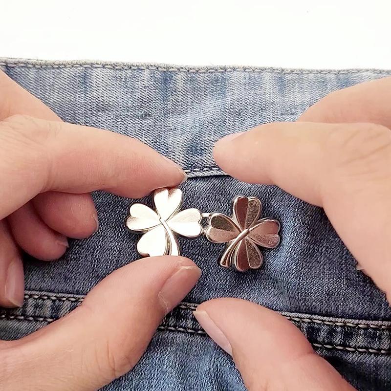 1Pcs Four Leaf Clover Tightener Adjustable Waist Buckle For Jeans, No Sewing Required Button Adjuster For Pants And Skirts Waist