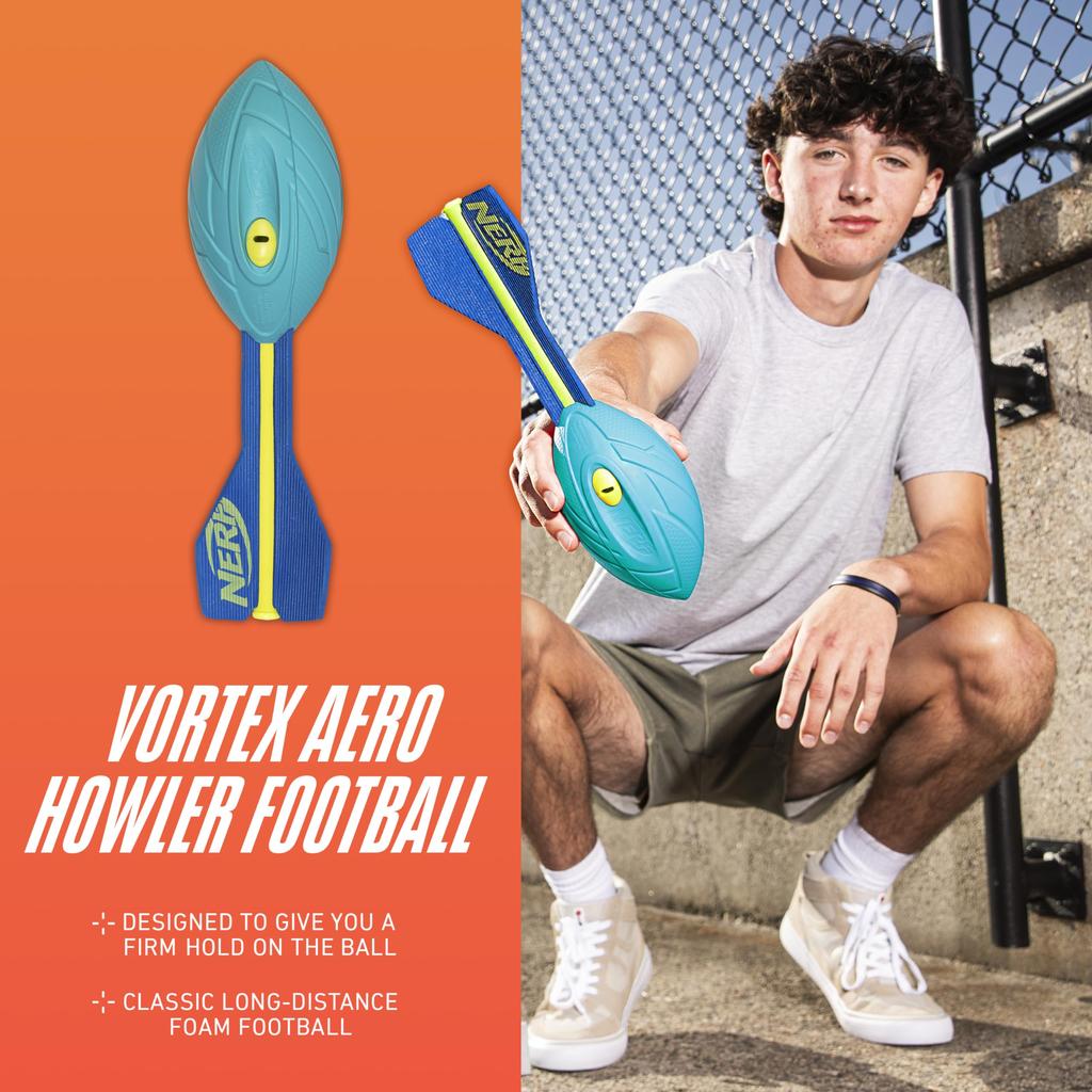Nerf Vortex Aero Hauler Neon Foam Classic Long Distance Whistling Indoor Outdoor Fun Ball, Football, Flight-Optimizing Tail, Sound, & [Amazon