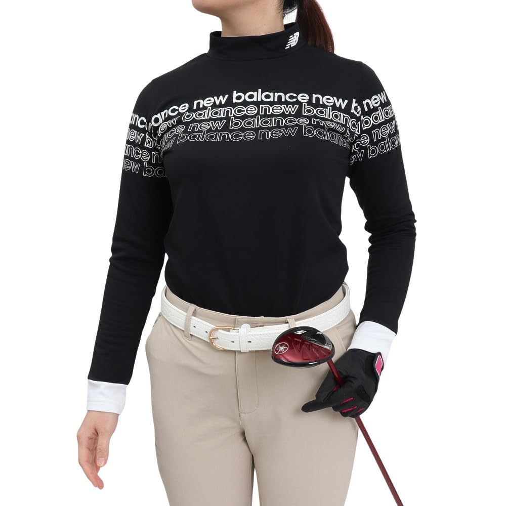 New Balance Long Sleeve Mock Neck Golf Shirt Size 2 Black Women's (Stretchable, Light-Absorbing, Heat-Generating) - (L) - (012-4267504)