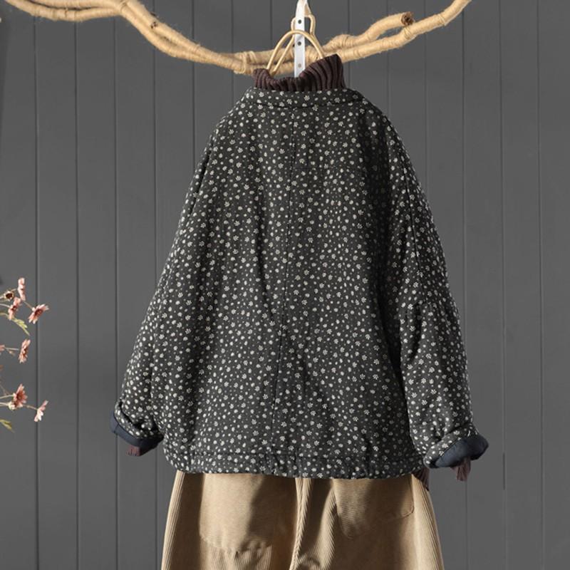 Autumn Winter Women's Cotton Quilted Coats Women Vintage Style Floral Print Female Thick Padded Jackets