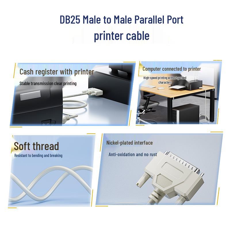 Jinghua 1.5m DB25 Male/Female Serial Parallel Port Printer Cable for Cash Register Scanner