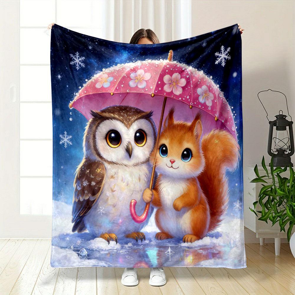 Animal Cartoons Holding Umbrellas Print Blanket Warm Soft Fluffy Kids and Adults Sofa Bed Throw Blanket Outdoor Travel Camping