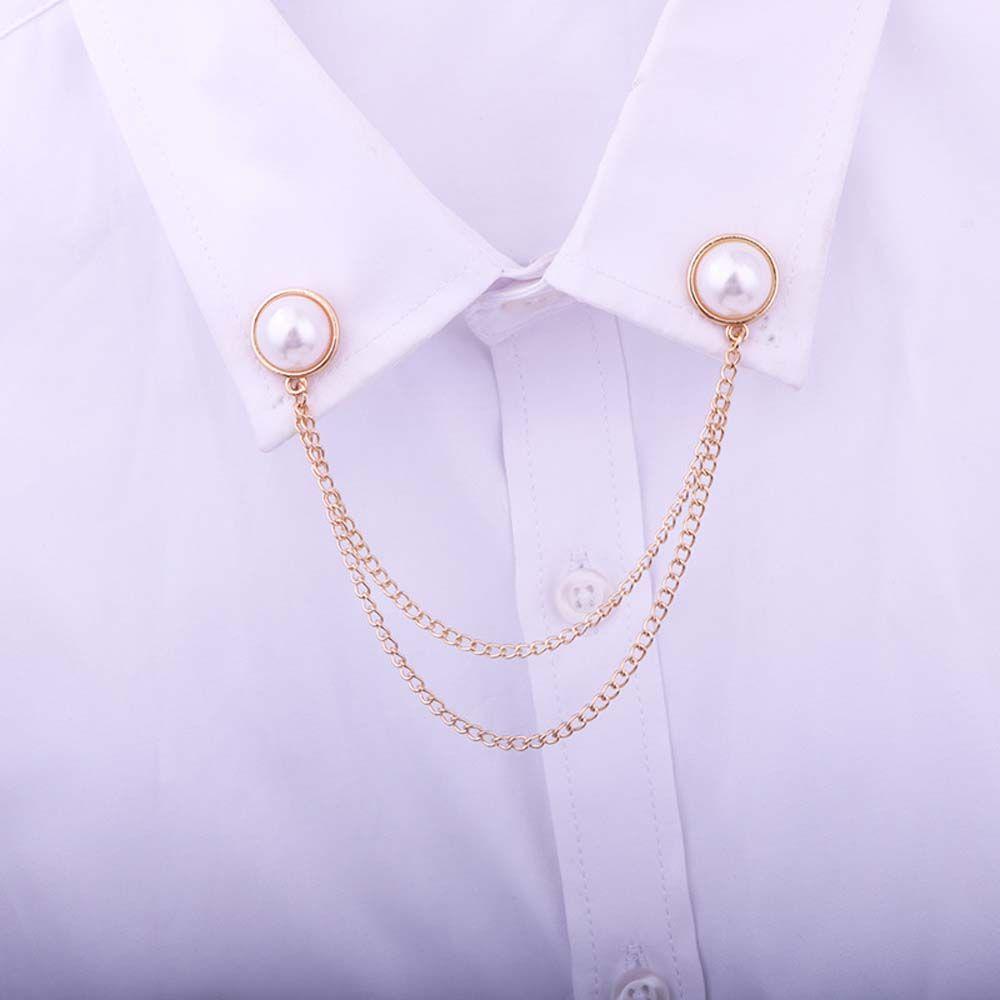 Girl Double Chain Double Layer For Men Korean Pin Collar Brooch Pearl Collar Pin Women Brooches