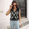 GMXIA Women's Fashion Casual Halloween Printing Autumn Winter Sleeveless V-Neck Knitted Vests