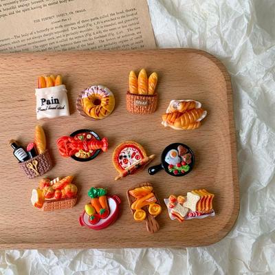 3D Resin Refrigerator Magnets Cartoon Food Fridge Magnets Bread Food Decoration Cute Mini Ornament French Office E6A3