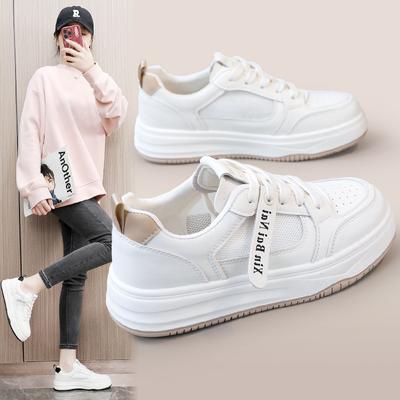 Bn6601 Neue weiße Schuhe Damen Leder Damen Mesh Nähte Atmungsaktive Schuhe Frühjahr und Sommer Freizeit Board Schuhe Dicke Sohle Höhe zunehmende