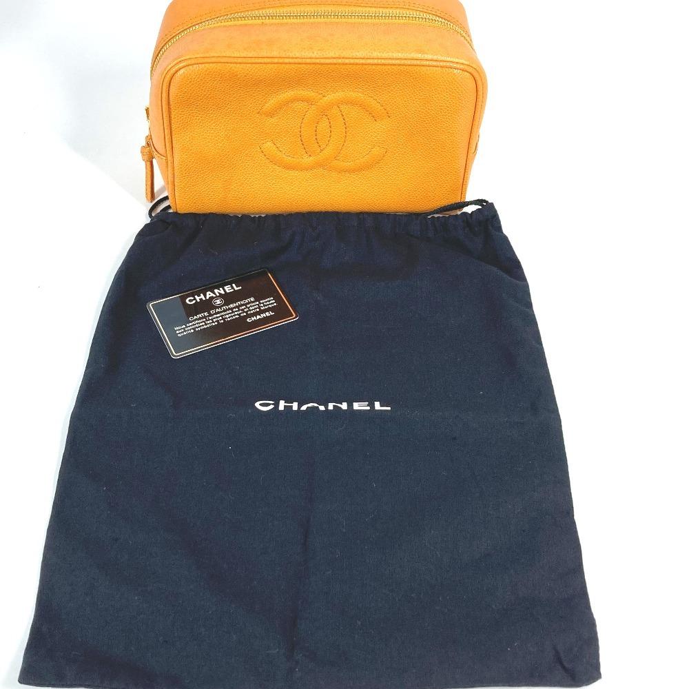 CHANEL vintage CC Clutch Bag bag Pouch Caviar Leather Yellow Based/Orange Based