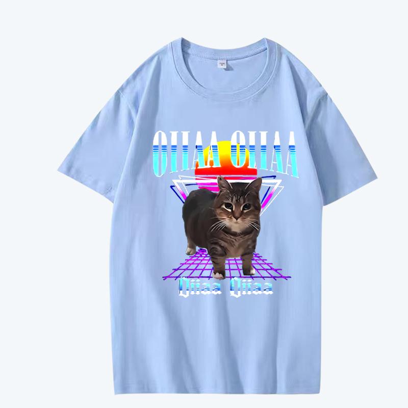 Oiia Oiia Cat Meme Funny Spining T Shirt men women Oversized 100% Cotton short sleeve Summer top Unisex plus sizetops