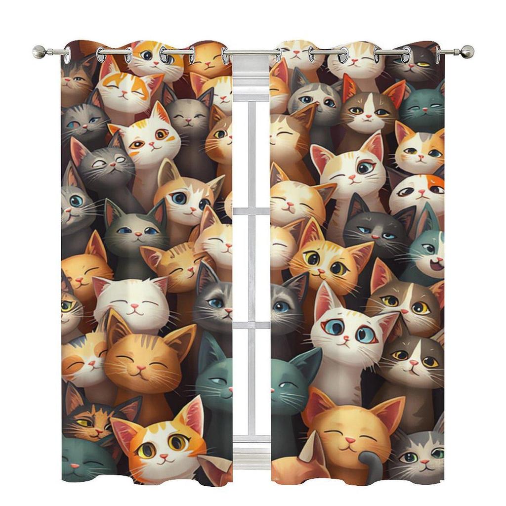 Multi-color Cute Kitten Graffiti Curtains for Kitchen or Cafe Decor