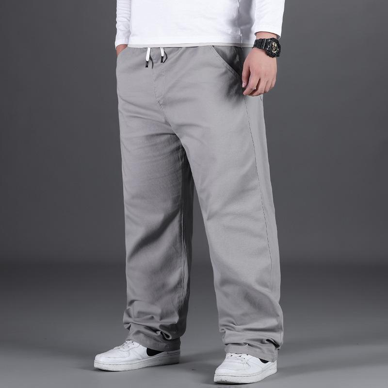Spring/Autumn Collection Plus Size Casual Trousers for Men Loose-Fit Straight Leg with Elasticated Waistband Men's Long Trousers