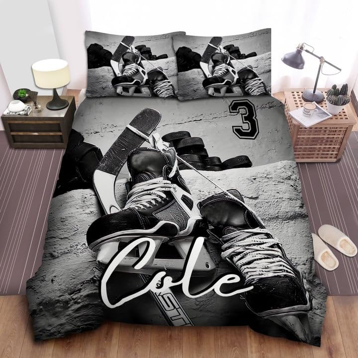 Ice Hockey Duvet Cover For Kids Boys Girls Teens Lightweight Quilt Covers Winter Sports Bedroom Decor Hockey Player Bedding Sets