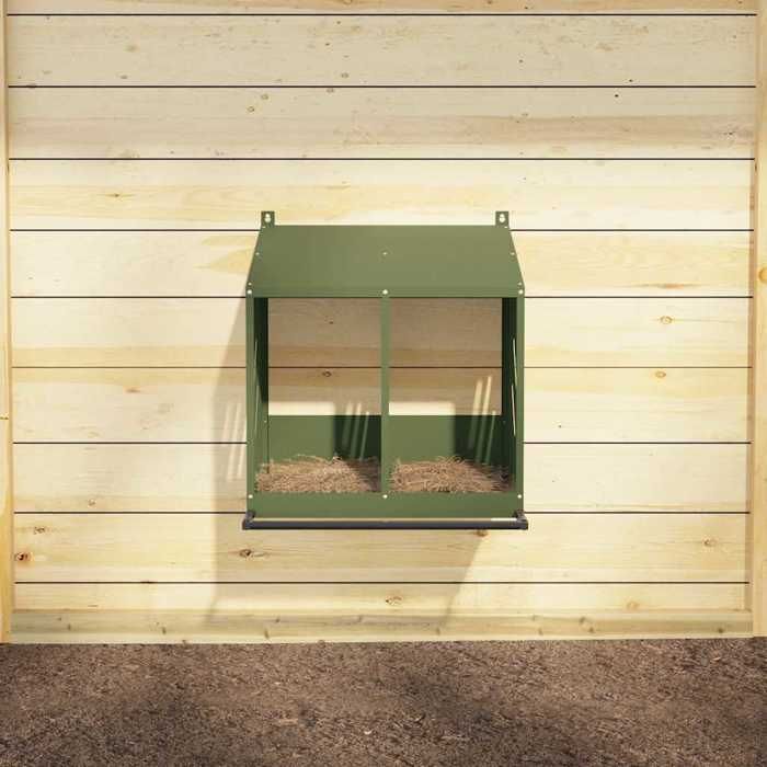 VidaXL Chicken Nesting Box with 2 Compartments Olive Green Metal, Nesting Box for Laying Hens, Egg Box for Chickens, Nesting Box 864347