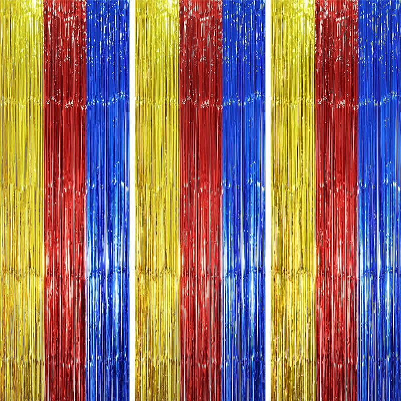 3 Pack 3.3x8.2 Feet Gold Foil Fringe Backdrop Curtains, Tinsel Streamers, Fringe Backdrop for 2025 New Years Eve, Graduation, Birthday, Baby Shower,