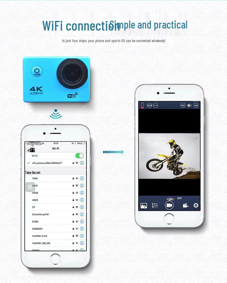 CrossD800R 4K HD Sports Camera with Remote, WiFi & Waterproof for Outdoor Cycling