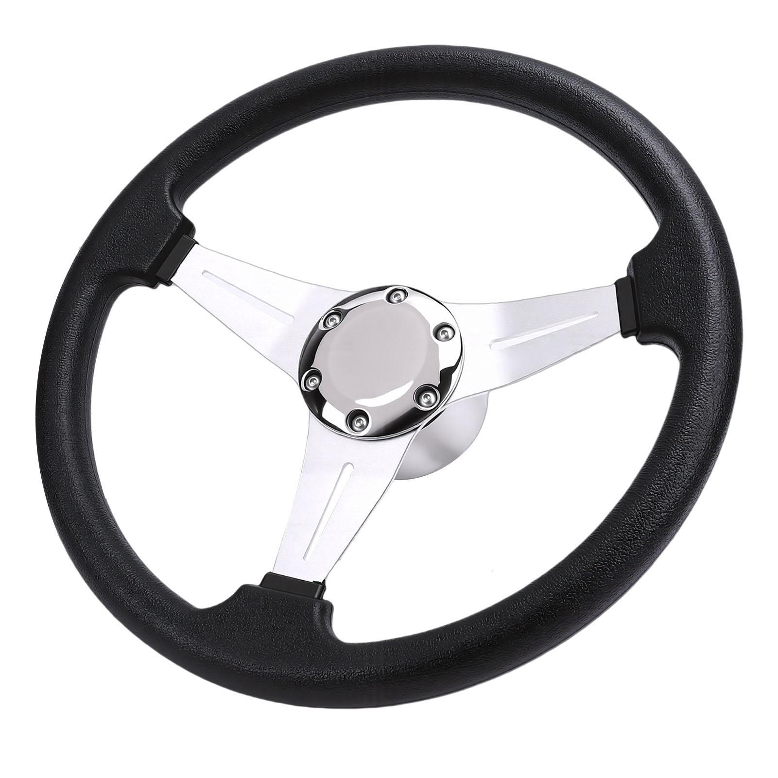 

Boat Steering Wheel 348mm Aluminum Alloy Frame Stainless Steel Cover 3 4 Inch Tapered Hole 3 Spoke Destroyer Steering