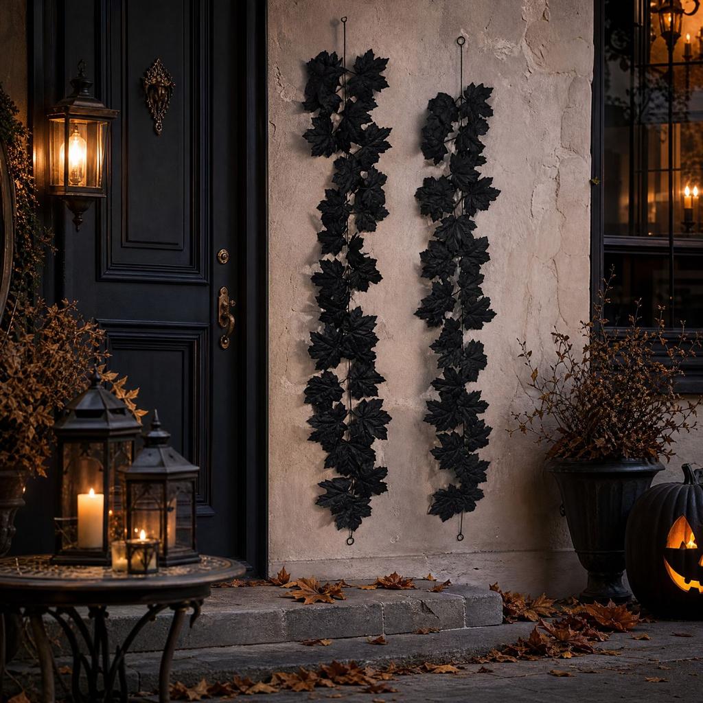 Schwarze Ahornblatt-Girlande für Halloween Wandbehang Dekoration