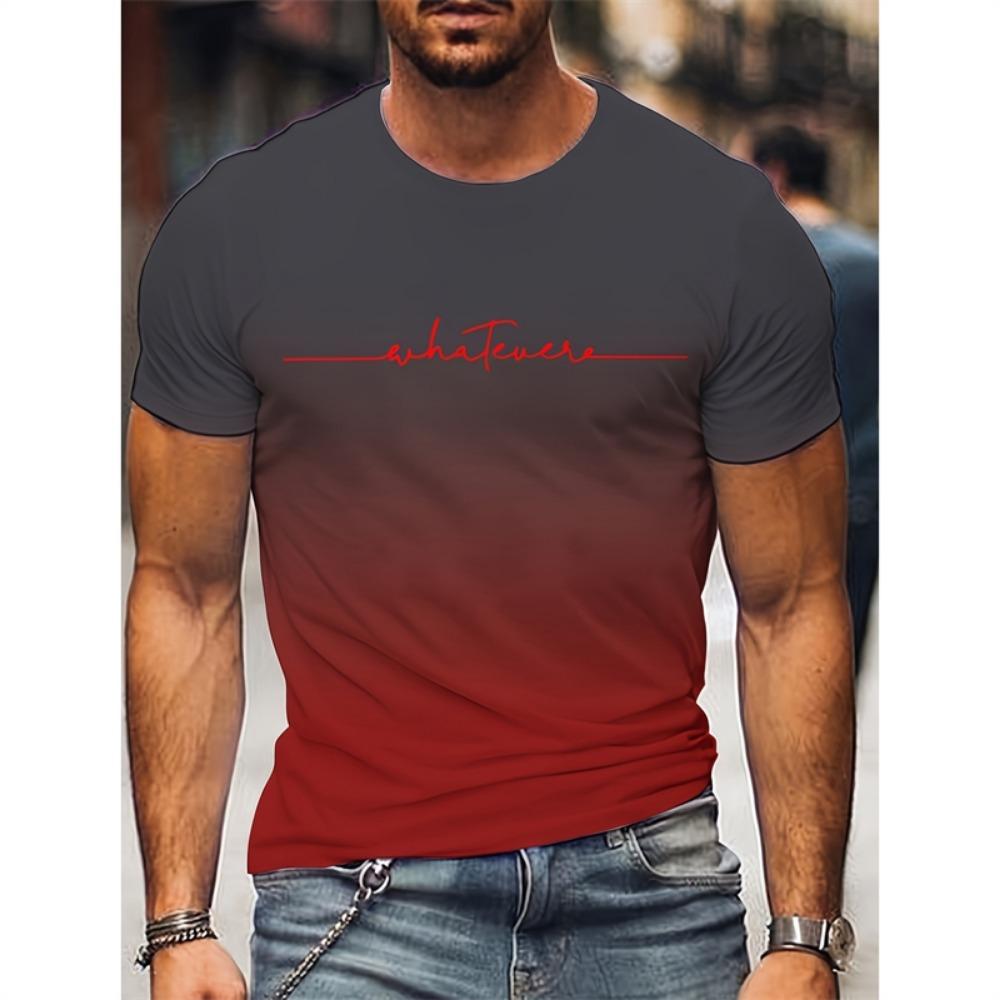 Mode T-Shirts mit Farbverlauf und Buchstabengrafik für Herren, Trend Sommer, Rundhalsausschnitt, 3D-Druck, kurzärmelig, lässig, übergroße T-Shirts