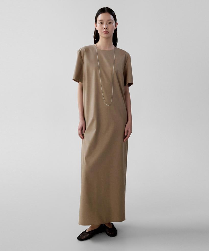 Oeni Summer Wool Short Sleeve Dress_Mocha