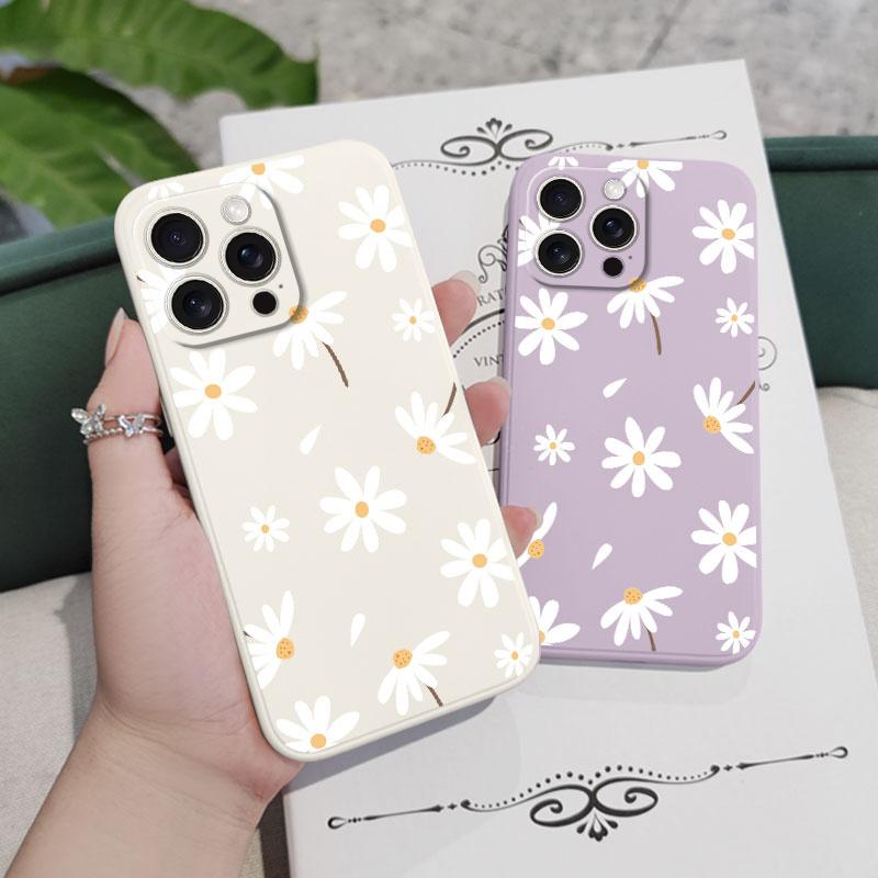 Soft Daisy Liquid Silicone Fall Prevention Case Comfortable Cover For iPhone 16 16e 15 Pro Max Samsung Galaxy S25 Plus XiaoMi Redmi Note 14 Pro Plus