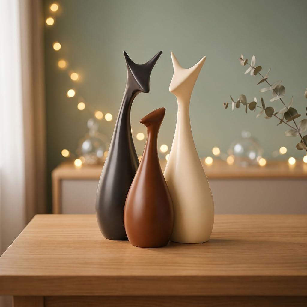 Home Decor Lucky Deer Family Matte Finish Ceramic Figures - (Set of 3, Matte Brown)
