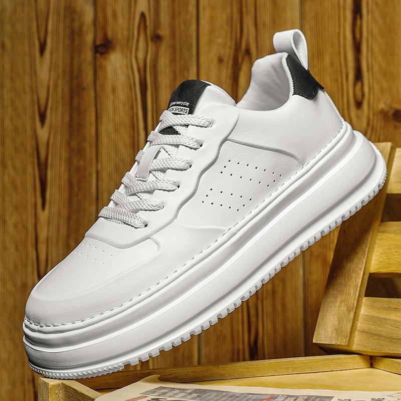 Four Seasons Trend Men's Fashion Casual Shoes College Style Low-top Thick-soled Heightening Shoes Students Wear White Shoes 2025