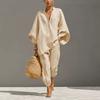 2026 Fashion Women's Solid Color, Casual Style Design Bat Sleeve V-Neck Lazy Loose Suit Women