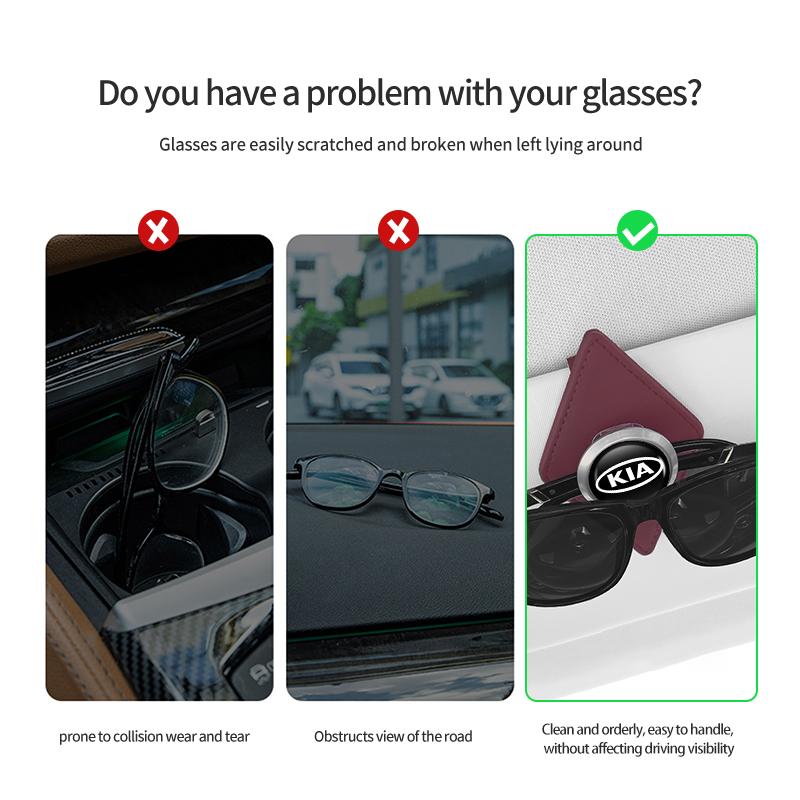 PU Leather Car Glasses Clip Alloy Auto Sunglasses Holder Mount For KIA Sorento Stinger Soul Spectra Niro Cadenza Sephia MS4