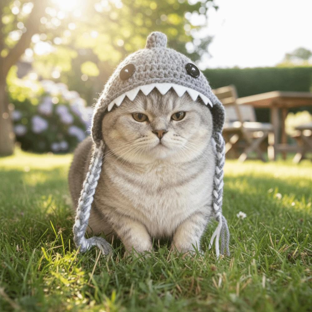 Cartoon Cat Shark Headgear Braid Design Cat Warm Hat Pet Costume Cat Headdress  Party