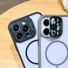 Metalic Camera Stand Protection Phone Case For iPhone 16 15 14 Plus 13 12 11 Pro Max Transparent Magnetic Wireless Charge Cover