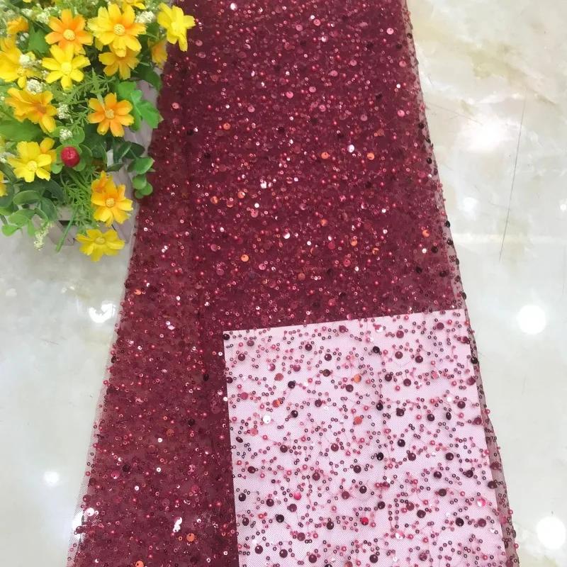 Luxury 3D Sequined Beaded Mesh Embroidered Lace Fabric Handmade Wedding Dress DIY Accessories Width 130cm 1Meter