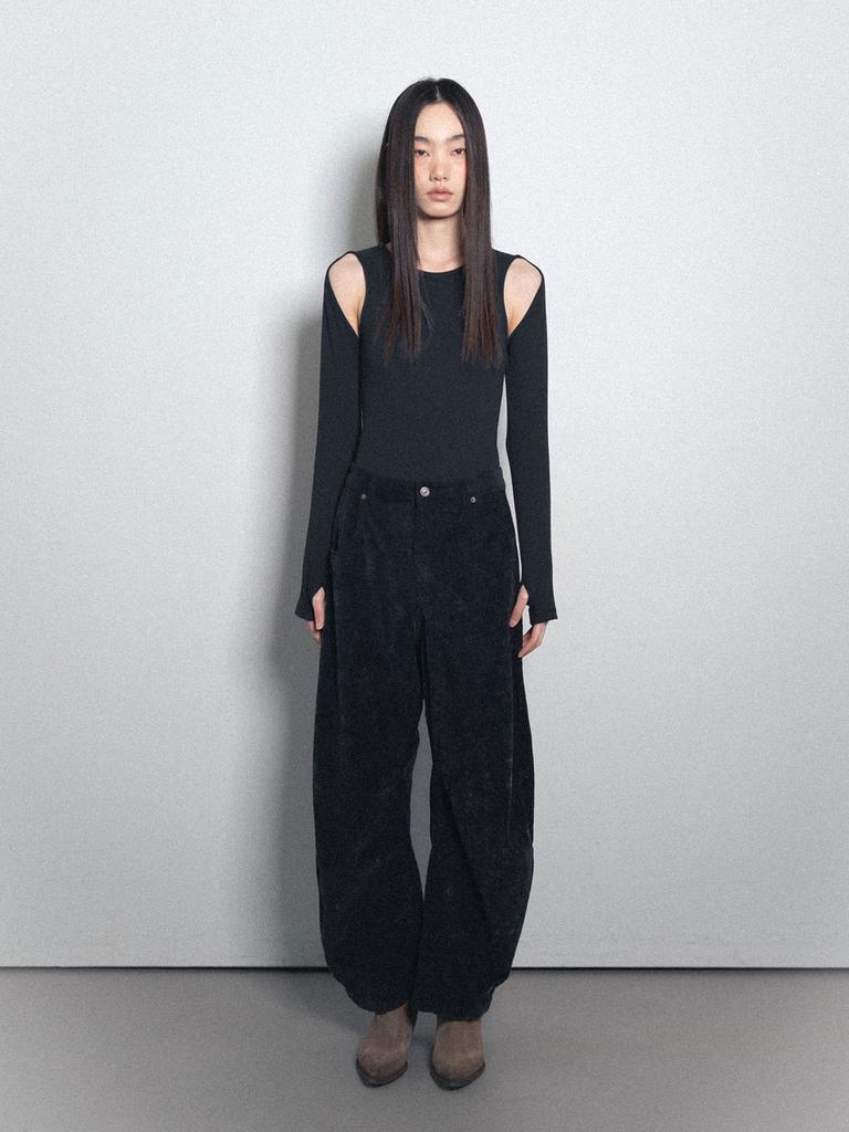 Visus Curved Courduroy Pants_Navy