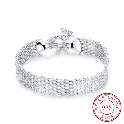 Women's Fashion Chain Bracelet Real 925 Sterling Silver Soft Watchband Charm Bracelet Bangles Fine Jewelry