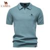 Camel Summer Embroidery Large Pineapple Pattern Woolen Polo Sweater for Men's Business, Seagull Collar, Men's Short Sleeve Sweater