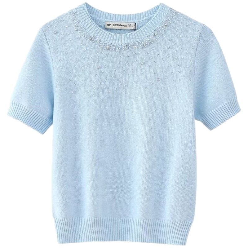 Fashion Style 2024 Summer New Women's Clothing Stylish Inserted Beads Rhinestone Knitting Sweater 9598073 406