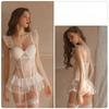 Women’s Backless Lace Mesh Lingerie Nightdress with Built-In Padded Underwire Bra and Flared Skirt