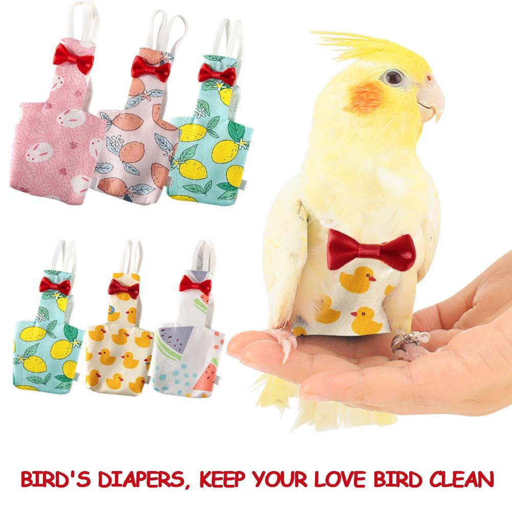 Parrot Diaper with Bowtie Cute Colorful Fruit Floral Cockatiel Pigeons Small Medium Large Pet Birds Flight Suit Clothes Washable