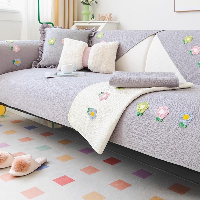 White Sofa Cushion for All Seasons, Non-slip Cotton Fabric, Korean Cream Style Cushion, Living Room Sofa Cover, Cover