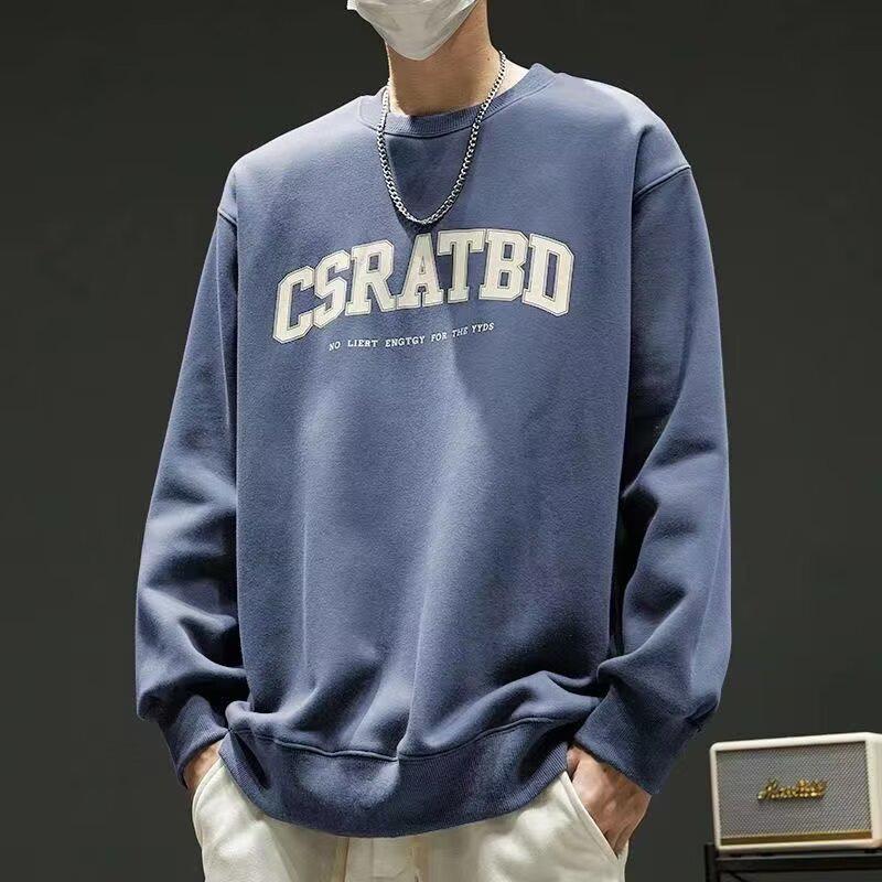 

Men s Trendy Loose-Fit Round Neck Solid Color Hoodie - Spring/Autumn Plus Size Casual Fashion M світло-синій колір