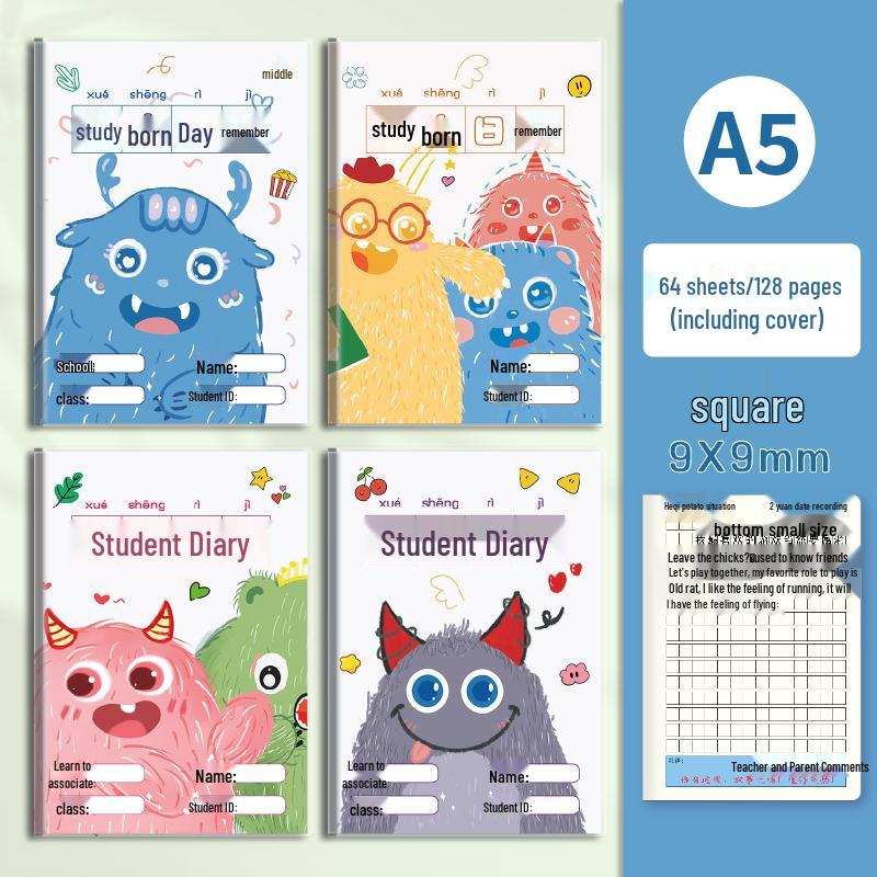 Cartoon Plastic Cover Diary for Elementary Students - A5 Notebook for Girls & Boys In Grades 1-3