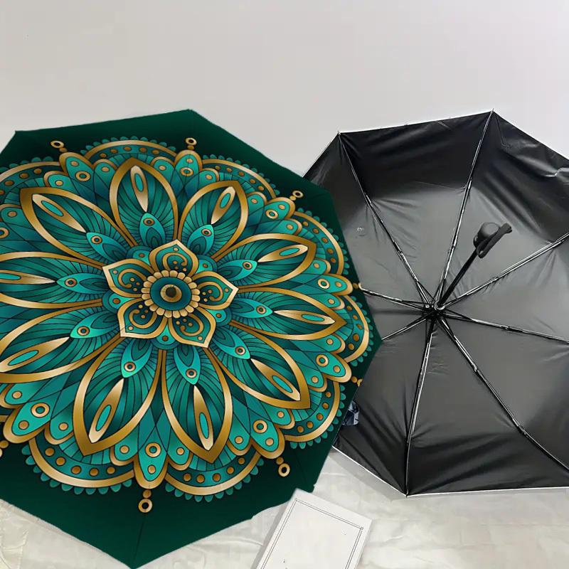 1PC Mandala Pattern Automatic Open/Close Umbrella Compact Folding Umbrella with 8-Rib Shaft lightweight esign, Highquality Fabric1158A
