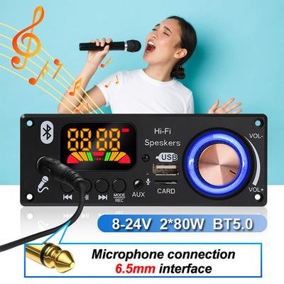 Amplificatore stereo da 160 W Bluetooth 5.0 Scheda decodifica MP3 Lettore audio Mp3 2*80 W 8-24 V Modulo radio FM per auto TF USB Microfono Registrazione chiamata