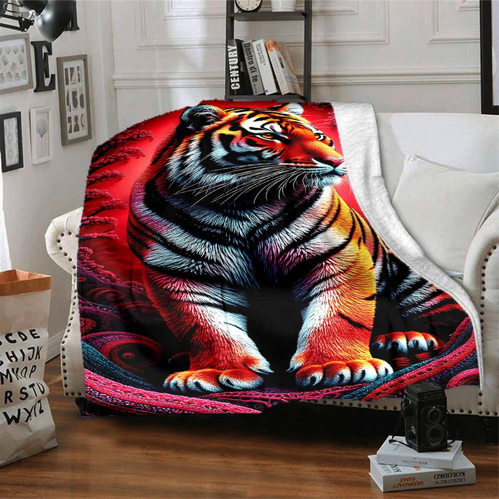 1pc Tiger Print Blanket Lightweight Flannel Blanket Throw Blanket For Sofa, Bed, Travel, Camping, Livingroom, Couch, Chair, And Bed yy2509026206