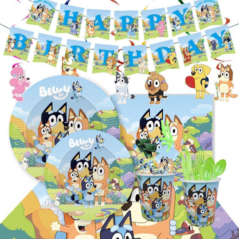 Theme Kids Bluey Birthday Party Supplies Decor Plate Tablecloth Balloon Banner